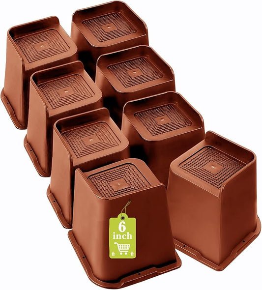 Bed Risers 1 inch, 2 inch, 3 inch, 4 inch, 6 inch, 8 inch Heavy Duty, Oversized Furniture Riser for Couch Sofa Table Chair Leg Frame Dorm, Support up to 6000 Lbs (Brown 8 Pack, 6 inch)