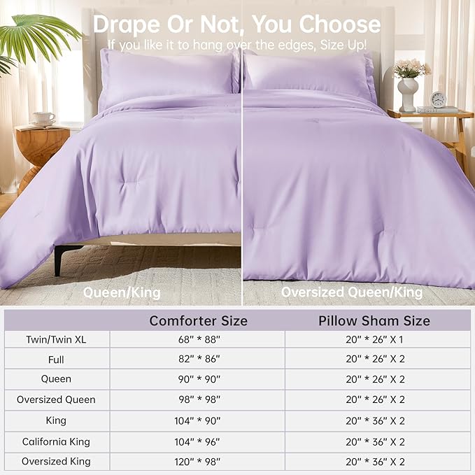 MUXHOMO Full Comforter Sets, All Season Ultra Soft Down Alternative Bedding - 3 Piece Lightweight Bed Set Includes 1 Comforter (82"x86") and 2 Pillow Shams (20"x26"), Crystal Purple