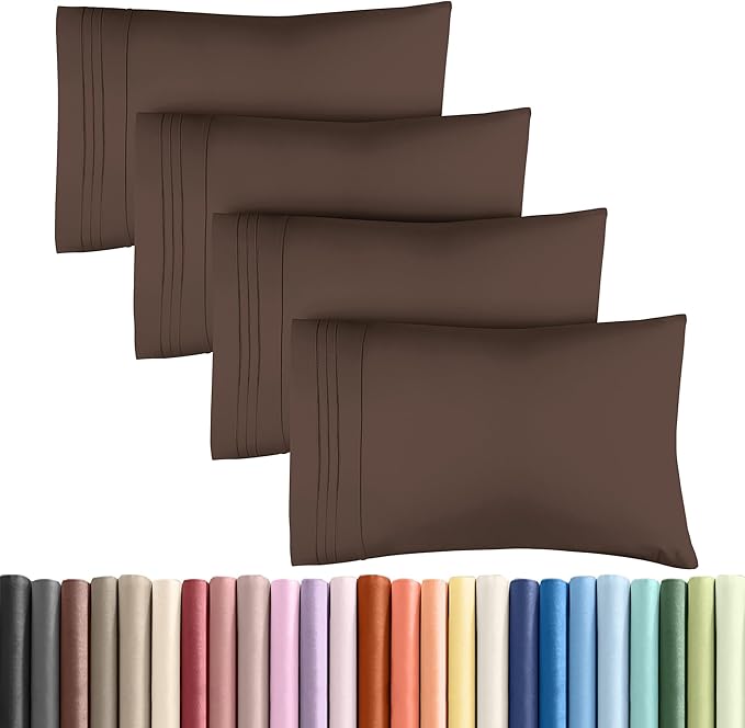 King Pillow Cases Set of 4 - Ultra Soft Hotel Quality Pillowcase Covers - Comfy, Cozy & Wrinkle Free - Shrinkage, Stain and Fade Resistant - Machine Washable Pillow Protectors - 4 Piece Set - Brown