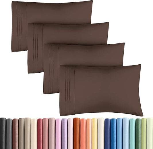 King Pillow Cases Set of 4 - Ultra Soft Hotel Quality Pillowcase Covers - Comfy, Cozy & Wrinkle Free - Shrinkage, Stain and Fade Resistant - Machine Washable Pillow Protectors - 4 Piece Set - Brown