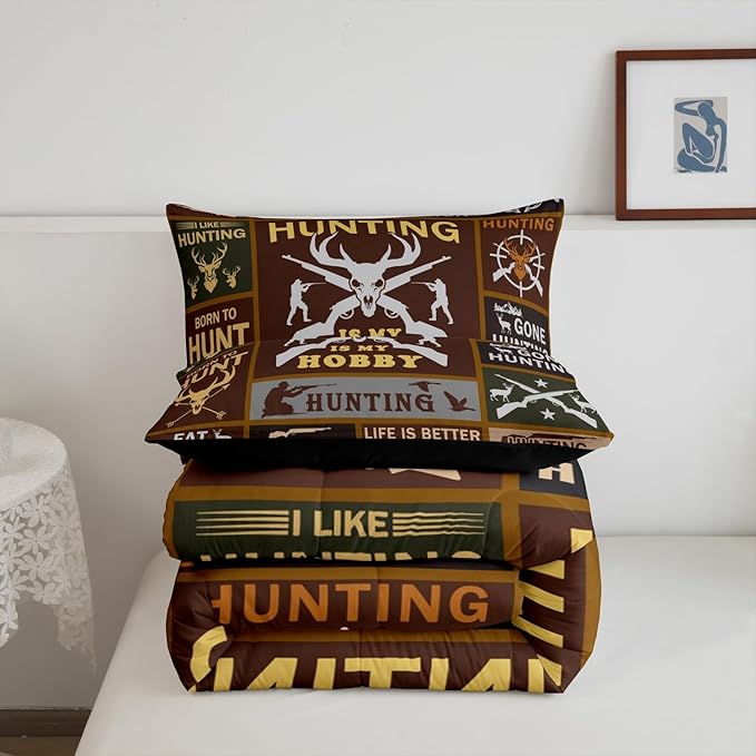 Feelyou Deer Hunting Comforter Queen Size for Kids Hunting Gifts Comforter Set Boys Girls Deer Antlers Comforter Farmhouse Duvet Insert 3Pcs