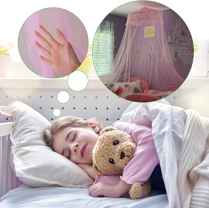 VISATOR Mosquito Net Bed Canopy for Girls,King Canopy Bed Curtains Queen Size from Ceiling,Dome Mosquito Netting Bed Tent Twin Girls Canopy Bed Decor for Baby Crib,Kid Bed and Adult Beds (Pink Dome)