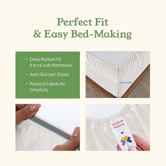 California Design Den XL Twin Sheets Set - Soft 100% Organic Cotton Sheets with Deep Pockets, Crisp Percale, Breathable and Durable Bedding, Dorm Essentials for Guys - True Ivory