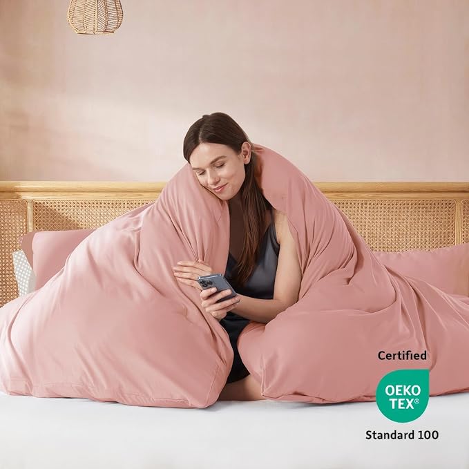 Nestl California King Duvet Cover Set with Comforter Insert - Blush Pink 4 Piece 104x98 Duvet Cover & 2 Pillow Shams with White Quilted Down Alternative Comforter, Ultra Soft, All Season
