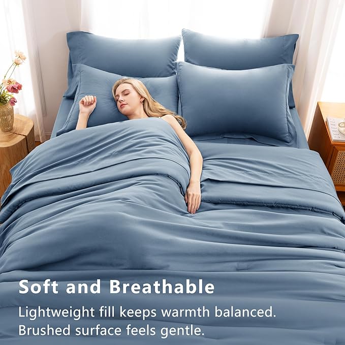 CozyLux Oversized King Comforter Set Grayish Blue, 7 Pieces Bed in a Bag Comforter Set with Sheets, Soft Bedding Sets with Down Alternative Comforter, Fitted Sheet, Flat Sheet, Pillowcases and Shams