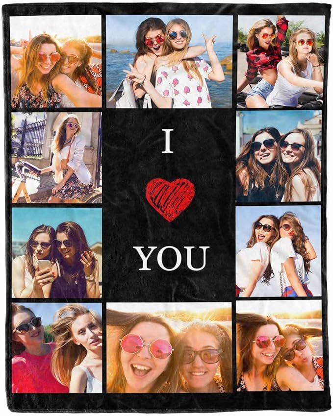 Picture Blankets Customized, 10 Photos Personalized Blanket Personalized Friends Blankets Custom Best Friend Birthday Gifts for Women Sister Girls, 8 Sizes
