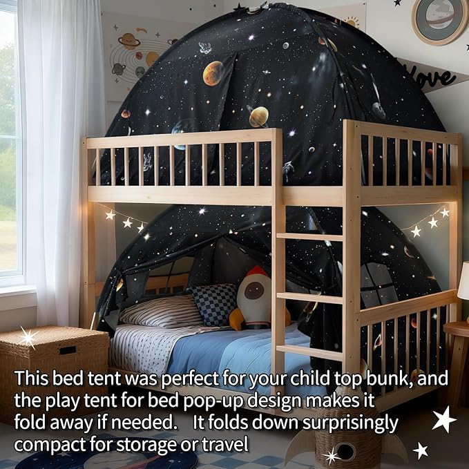 Sherilyn Full Bed Toddler Canopy Tent, Kids Indoor Canopy Privacy Space Sleeping Playhouse Blackout Bunk Bed Tents Full Size (Galaxy Tent) for Boys Girl Birthday House Gift