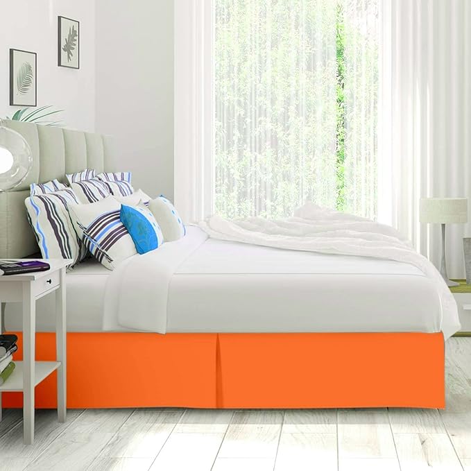 Bed Skirt - Soft Quadruple Pleated Ruffle - Easy Fit with 16 Inch Tailored Drop - Hotel Quality, Shrinkage and Fade Resistant//Orange/Full