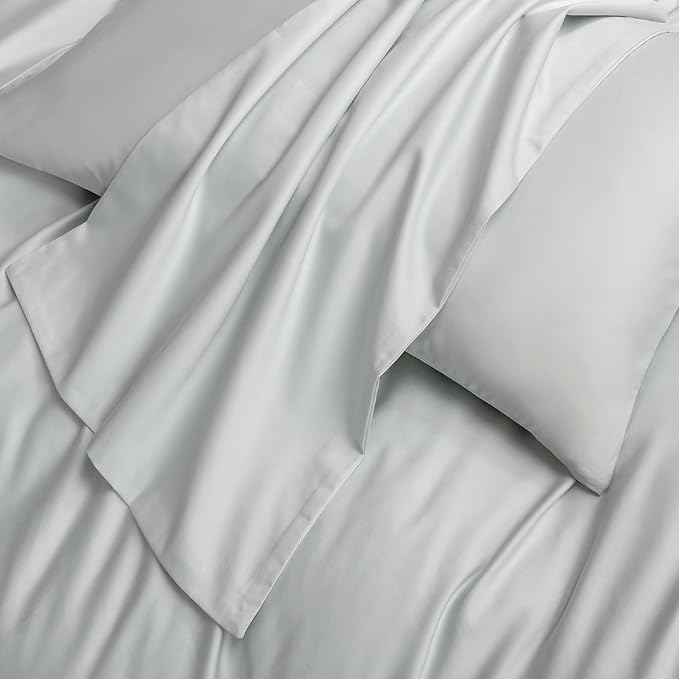 MooMee Duvet Cover Set 100% Extra Long Staple Cotton 600 Thread Count Silky Sateen Smooth Luxury Soft Breathable Durable Hotel Quality Bedding, 3 Pieces (Baby Blue, King 104"x90")