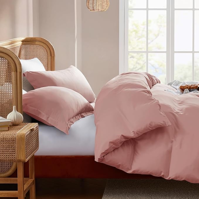 Nestl California King Duvet Cover Set with Comforter Insert - Blush Pink 4 Piece 104x98 Duvet Cover & 2 Pillow Shams with White Quilted Down Alternative Comforter, Ultra Soft, All Season