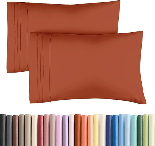 King Pillow Cases Set of 2 - Ultra Soft Hotel Quality Pillowcase Covers - Comfy, Cozy & Wrinkle Free - Shrinkage, Stain & Fade Resistant - Machine Washable Pillow Protectors - 2 Piece Set - Terracotta