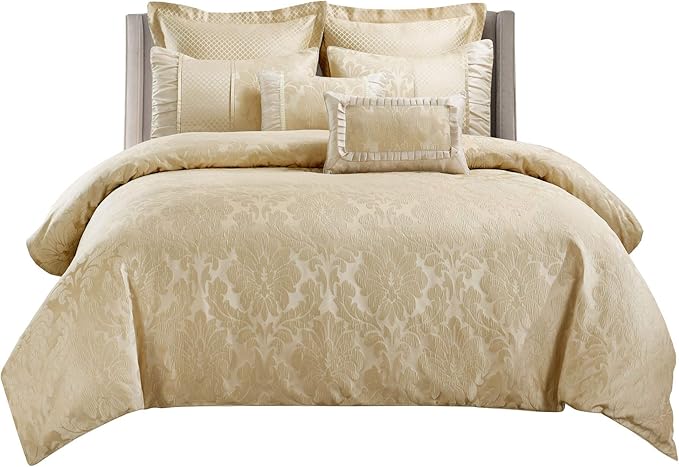 Luxury Egyptian Bed N Bag 8PC Sara Beige Duvet Cover Set Plus Down Alternative Insert, Full/Queen