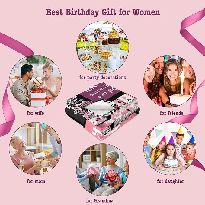 Birthday Gifts for Women Girls Throw Blanket 50"X40", Happy Birthday Decorations, Unique Bday Gift Ideas for Her Daughter Friends Mom Sister Wife Grandma