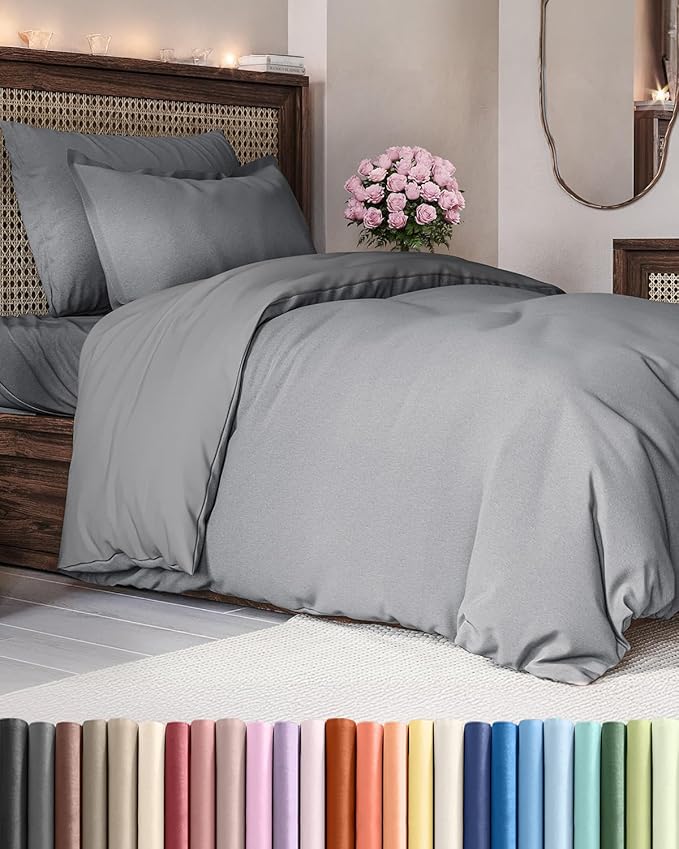 Duvet Cover Twin/Twin XL Size - Extra Soft Twin/Twin XL Size Duvet Cover - Lightweight, Breathable & Cozy w/ Zipper Closures and Ties - 68" x 90" Inches - (Heathered Grey) Comforter Not Included