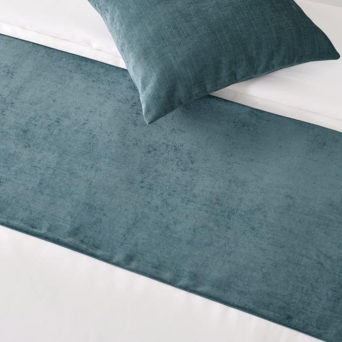 AMBERIS Bed Runner Blue, Chenille Soft No Fading Modern Bed Scarf (Pillowcases Sold Separately)