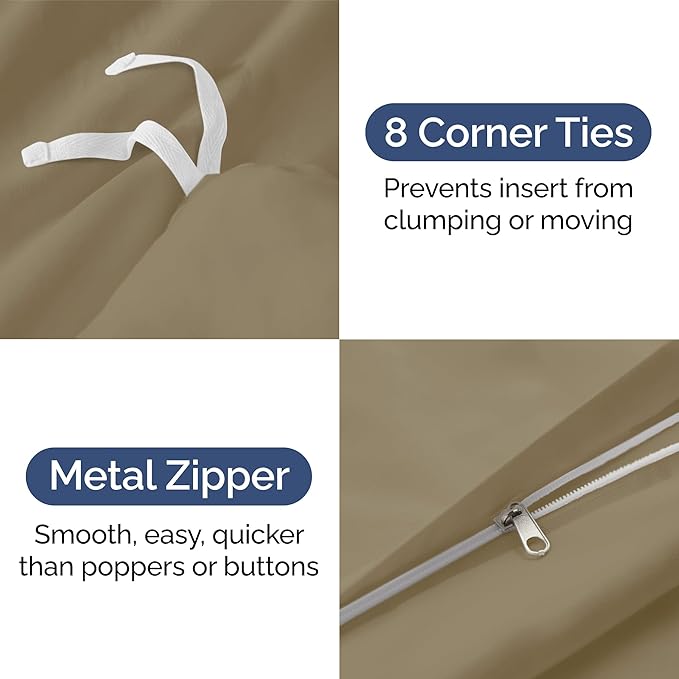 Duvet Cover Queen Size - Extra Soft Queen Size Duvet Cover - Lightweight, Breathable & Cozy - Easy Care & Fade Free with Zipper Closures & Ties - 90" x 90" Inches - (Khaki) Comforter Not Included