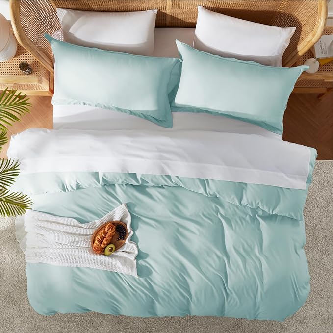 Nestl Light Blue Duvet Cover Queen Size - Soft Double Brushed Queen Duvet Cover Set, 3 Piece, with Button Closure, 1 Duvet Cover 90x90 inches and 2 Pillow Shams