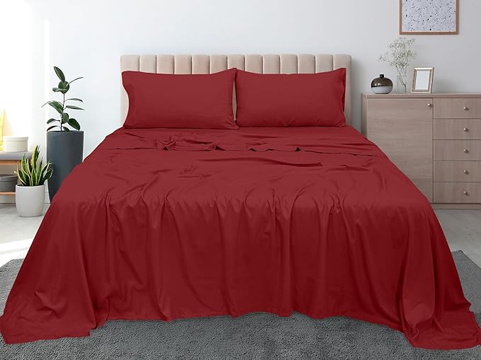 Royale Linens 300 Thread Count 100% Long Staple Combed Cotton Flat Sheet - Super Soft - Top Sheets - Full Flat Sheet Sold Separately - Breathable, Cool & Crisp Percale Sheets Only (Full, Red)