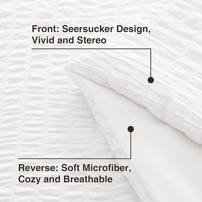 Love's cabin Seersucker White Queen Comforter Set, 7-Piece All Season Lightweight Bed in a Bag Bedding Set with Comforter, Flat Sheet, Fitted Sheet, Pillowcases and Shams | Soft, Breathable, Lightweight