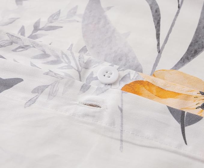 King Size Duvet Cover Set with Button Closure - Black and Yellow Botanical Luxury Bedding for a Comfortable Sleeping