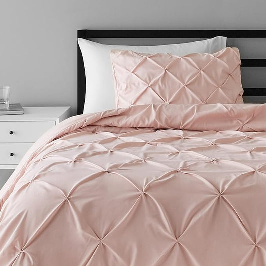 Amazon Basics Soft Twin Size Comforter Sets, All-Season Down-Alternative 2 Piece Bedding Set, Pinch Pleat Design, Twin/TwinXL Size, Blush