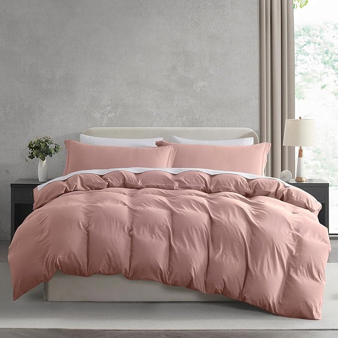 Nestl Blush Pink Duvet Cover Queen Size - Soft Prewashed Queen Duvet Cover Set, 3 Piece, with Zipper Closure, 1 Duvet Cover 90x90 inches and 2 Pillow Shams