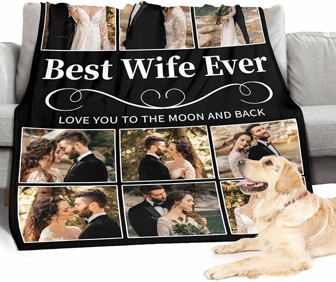 Custom Blanket with Picture, 9 Photos Customized Blankets Photo Blankets Customize Couples Personalized Gifts for Girlfriend Boyfriend Gifts
