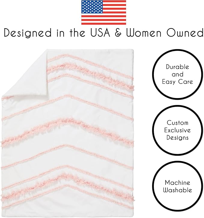 Sweet Jojo Designs 4-Piece Baby Crib Bedding Set (100% Cotton Bohemian Pink) for Girls, Infants/Nursery incl. Blanket, Fitted Sheet, Skirt, Diaper Stacker (Farmhouse, Shabby Chic, Modern, Minimalist)