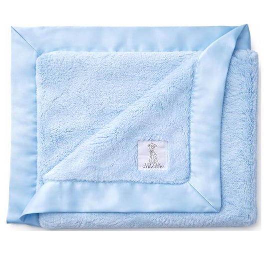 Little Giraffe Baby Blanket - Luxe Soft Blanket with Satin Trim - Baby Stroller Blanket - Newborn Baby Essentials & Baby Gifts - 29x35" - Blue