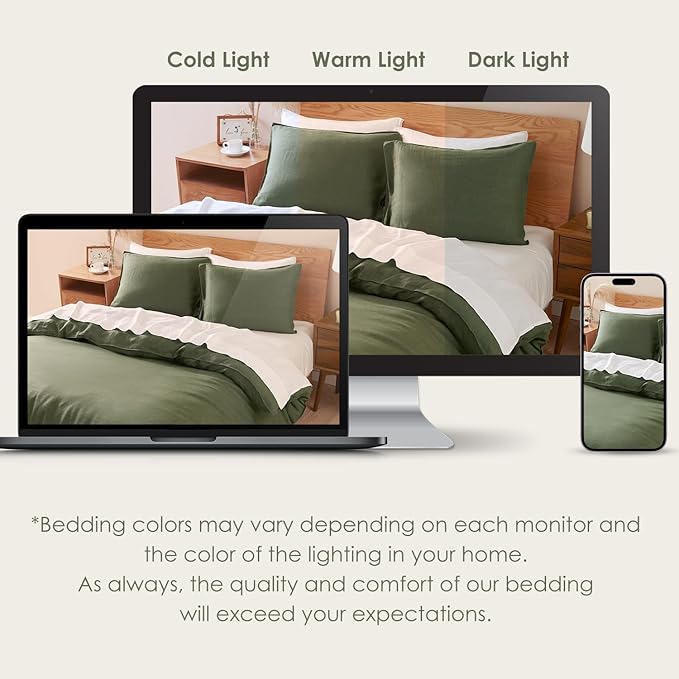 DAPU 100% Linen Olive Green Duvet Cover Set, Pure Natural French Flax Linen with Corner Ties and Zipper Closure Soft Breathable Durable for Hot Sleepers 1 Duvet Cover 2 Pillowcases (Queen)