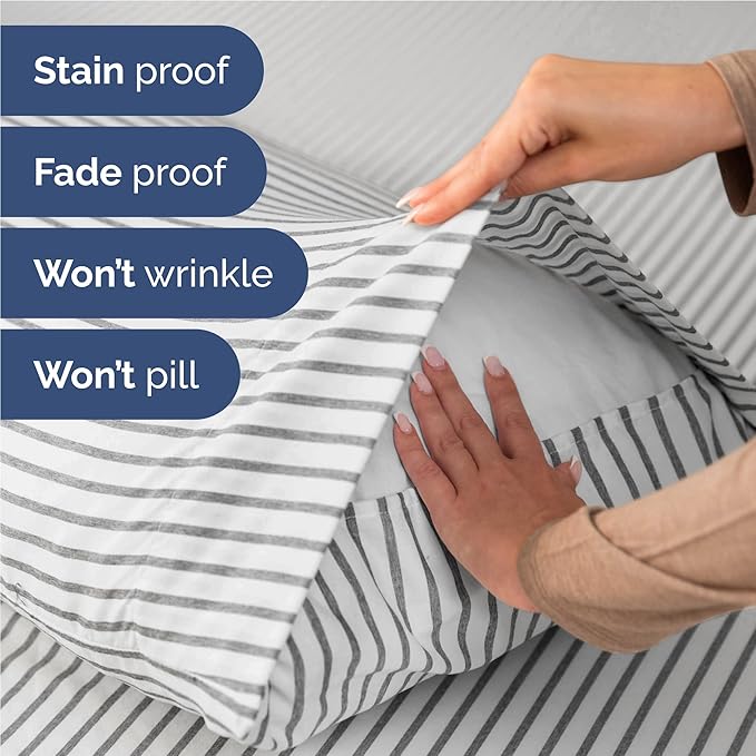 Twin XL 4 Piece Sheet Set - Comfy Breathable & Cooling - Soft Hotel Luxury Bedding Set with 8-16 Inch Deep Pockets - 1 Flat & 1 Fitted Sheet & 2 Pillowcases - Wrinkle Free & Easy Care - Grey Stripes 2