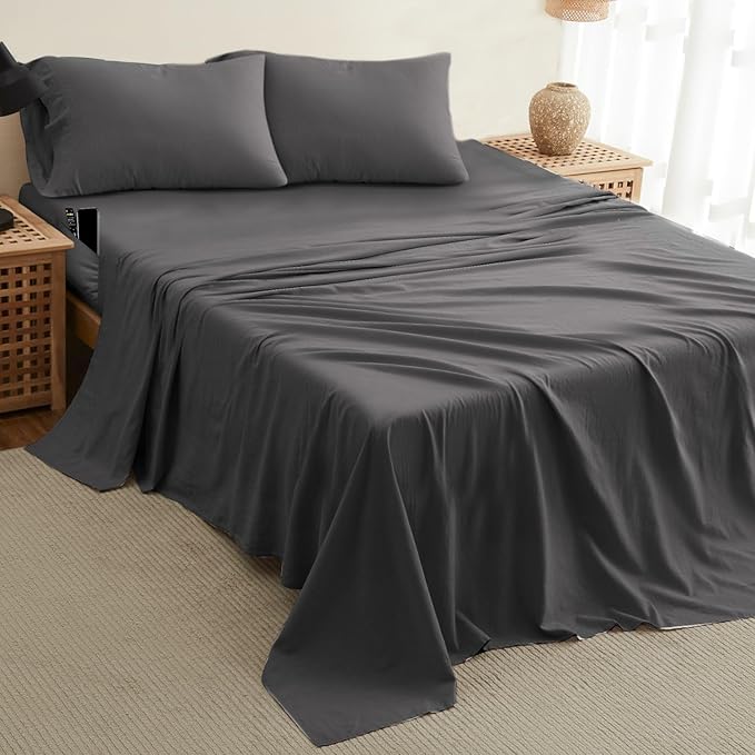 DREAMCARE Full Size Sheets – 4 pcs Cooling Sheets – up to 21” Deep Full Sheet Set – Hotel Luxury Pillowcases – Superior Softness 100% Fine Microfiber with Side Pocket – Gray
