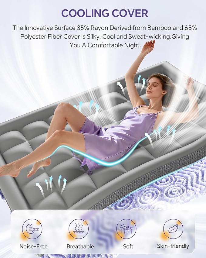 Dual Layer 4 Inch Memory Foam Mattress Topper Twin - 2 Inch Gel Memory Foam and 2 Inch Pillow Top Mattress Pad, 7-Zone Egg Crate Twin Size Mattress Topper (Dark Gray)