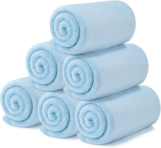 Tinideya 6 Pcs Flannel Fleece Throw Blanket Bulk 50 x 60 Inch Soft Fleece Blanket Warm Throw Blankets Coral Blankets for Couch Sofa Home Wedding Gifts Season (Sky Blue)