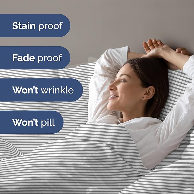 Duvet Cover Full Size - Extra Soft Full Size Duvet Cover - Lightweight & Breathable - Easy Care & Fade Free with Zipper Closures & Ties - 80" x 90" Inches - (Grey Stripes 2) Comforter Not Included