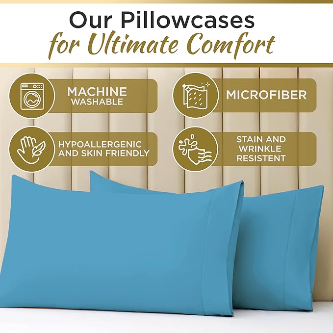 Twin XL 100% Microfiber Double Brushed Sheet Set - Extra-Soft & Wrinkle-Free - 15" Deep Pockets, 39" x 80" - Ideal for Dorms, Hospitals & Split King Beds - 3 PC Set (Twin XL, Light Blue)