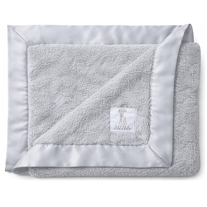 Little Giraffe Baby Blanket - Luxe Soft Blanket with Satin Trim - Baby Stroller Blanket - Newborn Baby Essentials & Baby Gifts - 29x35" - Silver