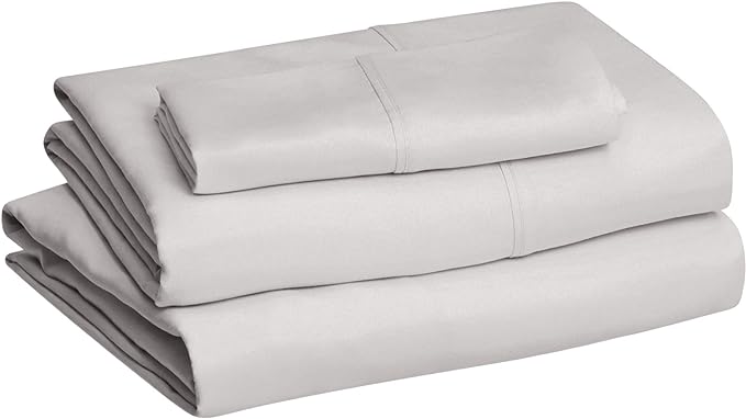 Amazon Basics Lightweight Super Soft Easy Care Microfiber 3-Piece Bed Sheet Set with 14-Inch Deep Pockets, Twin X-Large, Light Grey, Solid