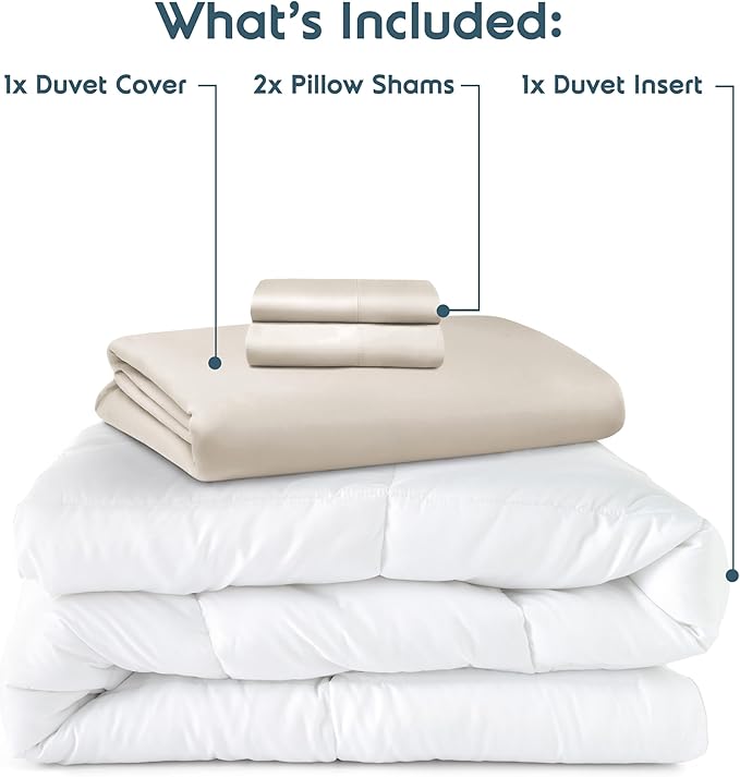 Nestl Queen Duvet Cover Set with Comforter Insert - Off White 4 Piece 90x90 Duvet Cover & 2 Pillow Shams with White Quilted Down Alternative Comforter, Ultra Soft, All Season