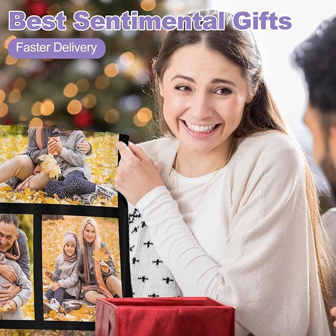 Personalized Blanket with Photo, 6 Photos Customized Blankets Photo Blankets Customize Personalized Family Mom Pictures Blankets for Dad Family Friend, 8 Sizes