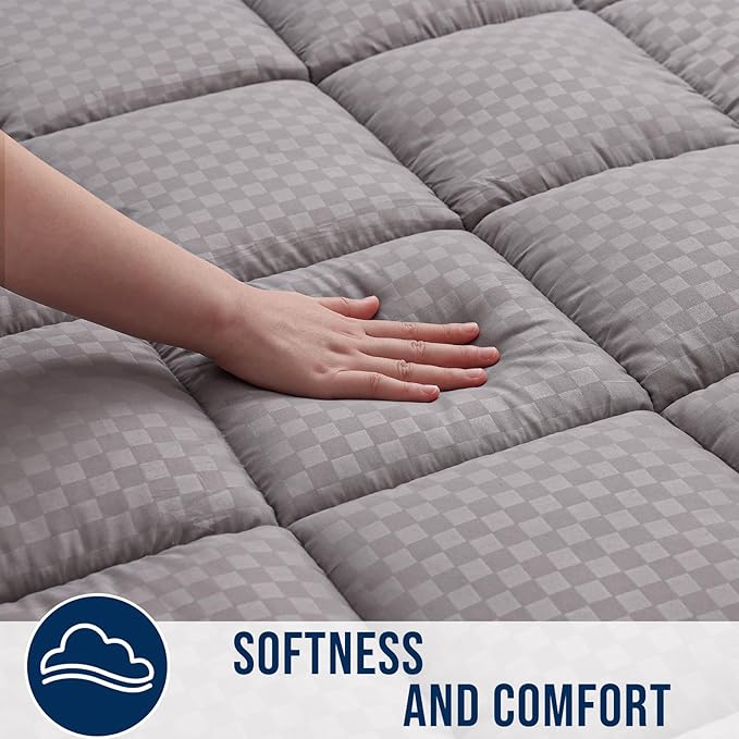OLANLY Queen Quilted Fitted Mattress Pad, Elastic Fitted Mattress Topper, Cooling Soft Mattress Cover Stretches up to 21 Inches Deep, Machine Washable Mattress Protector (60x80 inch, Light Grey)