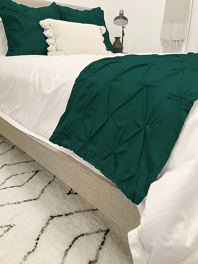 Bed Runner Set - 100% Pure Cotton 800 Thread Count - Luxury 1 Pinch Pleated Bed Runner and 4 Pillow Cover - 5 Piece Pinch Pleated Bed Runner Set Twin, Teal