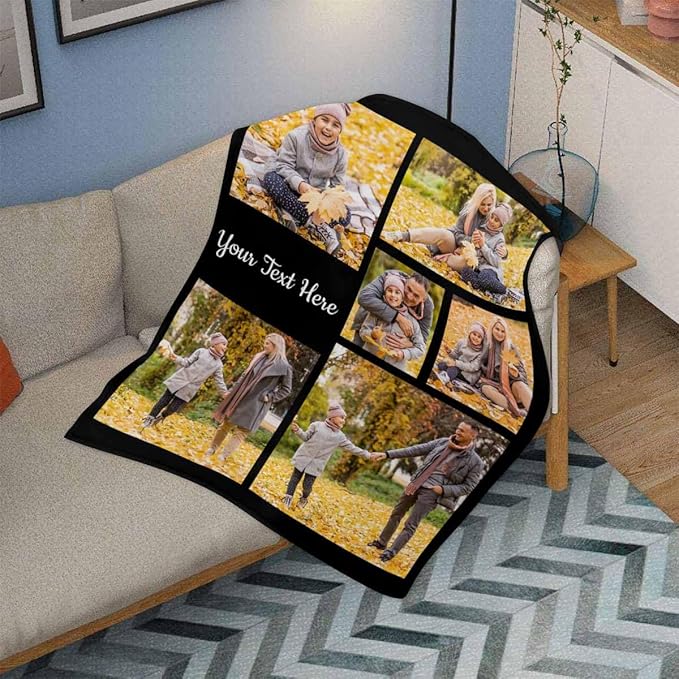 Personalized Blanket with Photo, 6 Photos Customized Blankets Photo Blankets Customize Personalized Family Mom Pictures Blankets for Dad Family Friend, 8 Sizes