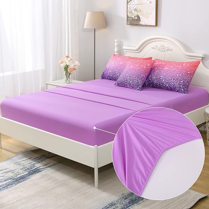 JQinHome Twin Pink Purple Comforter Set, 6 Piece Bed in A Bag 3D Colorful Bedding Set for Girls Kids (1 Comforter,2 Pillowcases,1 Flat Sheet,1 Fitted Sheet,1 Cushion Cover)(Pink Purple)