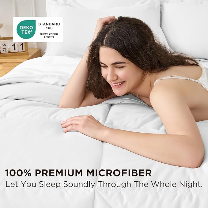 7 Pieces Full Comforter Set - Utral Soft Microfiber Bedding Set, Thick Duvet Insert Bed in a Bag Without Rustling Noise for All Season, White (82"x86")