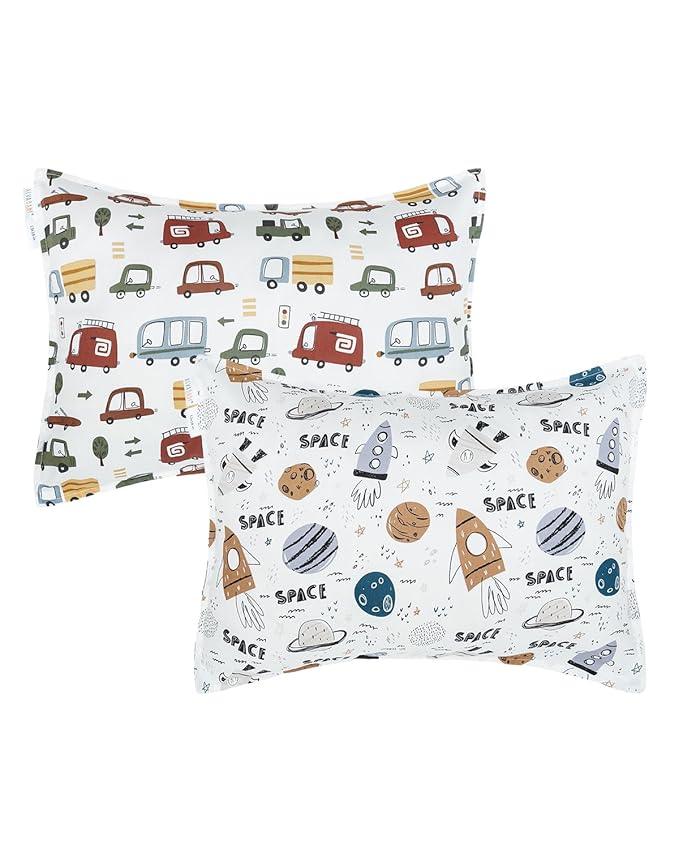 ALVABABY Toddler Pillowcases 2 Pack Organic Cotton Kids Pillow Cover Fit 13"x 18" or 12"x28" Envelope for Girl Boy Sleepy Travel 2TPW31A