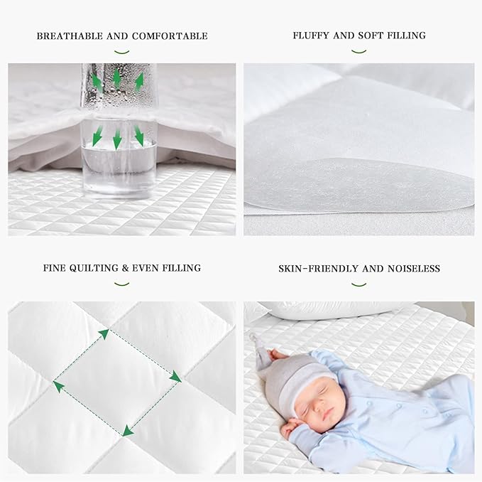 UNILIBRA California King Mattress Pad Waterproof Rayon Made from Bamboo, Fitted Deep Pocket Mattress Cover fits 6''-25'', Breathable Quilted Mattress Protector, White