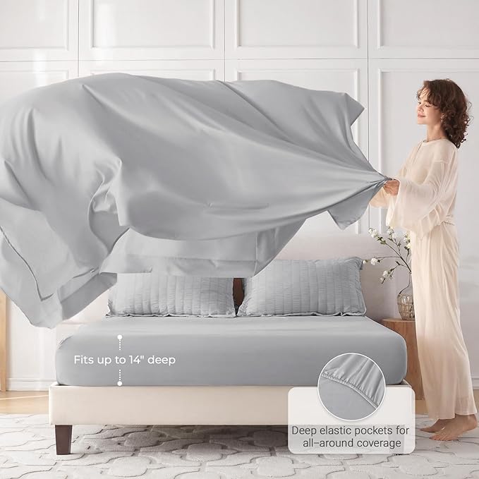 MUXHOMO 5 Pieces Twin XL Comforter Set, Seersucker Bed in a Bag Twin XL Size, All Season Luxury Bedding Set with Comforter, Flat Sheet, Fitted Sheet, Pillowcase & Sham, Light Grey