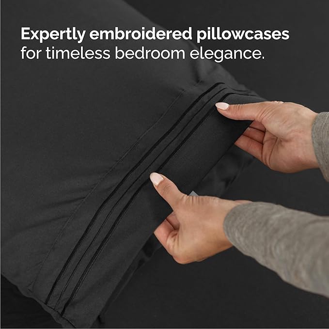 Cal King Size 4 Piece Sheet Set - Comfy Breathable & Cooling Bed Sheets Set - Hotel Luxury Bedding for Women, Men, Kids, Teens, Boys & Girls - Deep Pockets, Ultra-Soft, Wrinkle Free - Oeko-Tex - Black