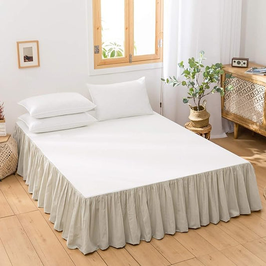 BISELINA French Linen Bed Skirt with Pleated Frills 14-Inch Tailored Drop Natural Flax Cotton Blend Dust Ruffle Soft Cozy Farmhouse Bedding (14" Queen, Linen)